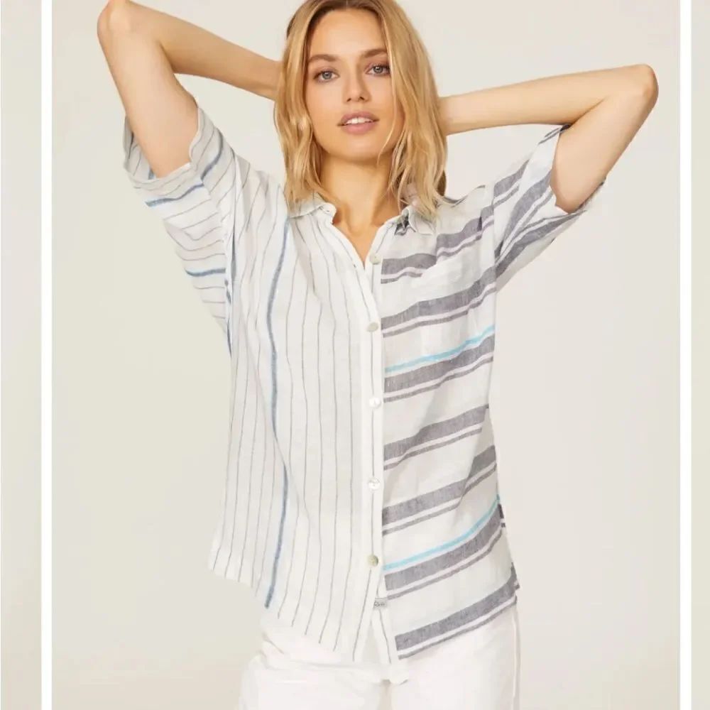 Rails Finley Shirt Mixed Agean Blue Stripe Linen Blend Women’s SIZE SMALL